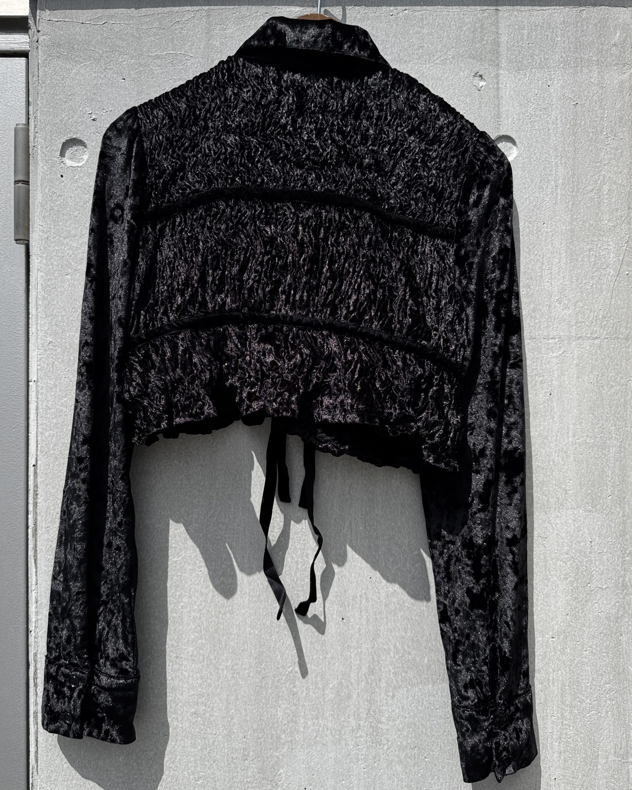 トップス-リボンブラウスベロアシャーリング