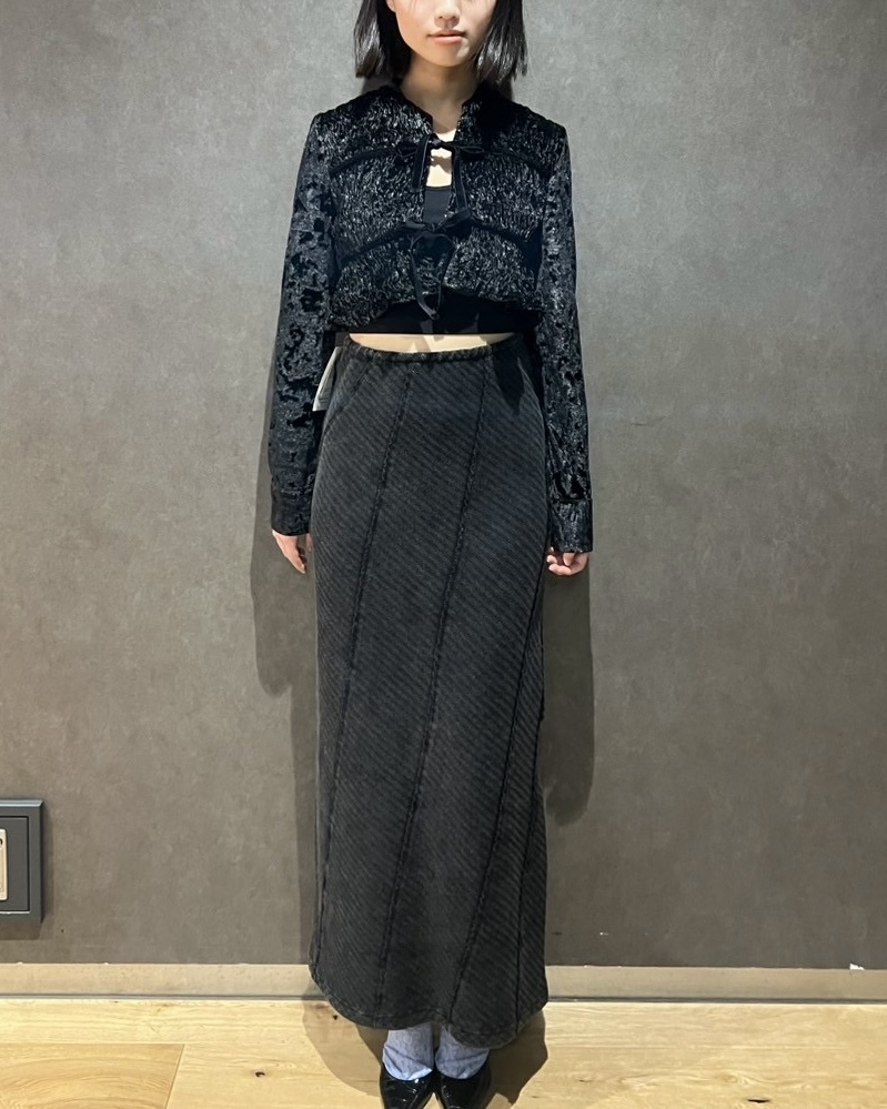 トップス-リボンブラウスベロアシャーリング