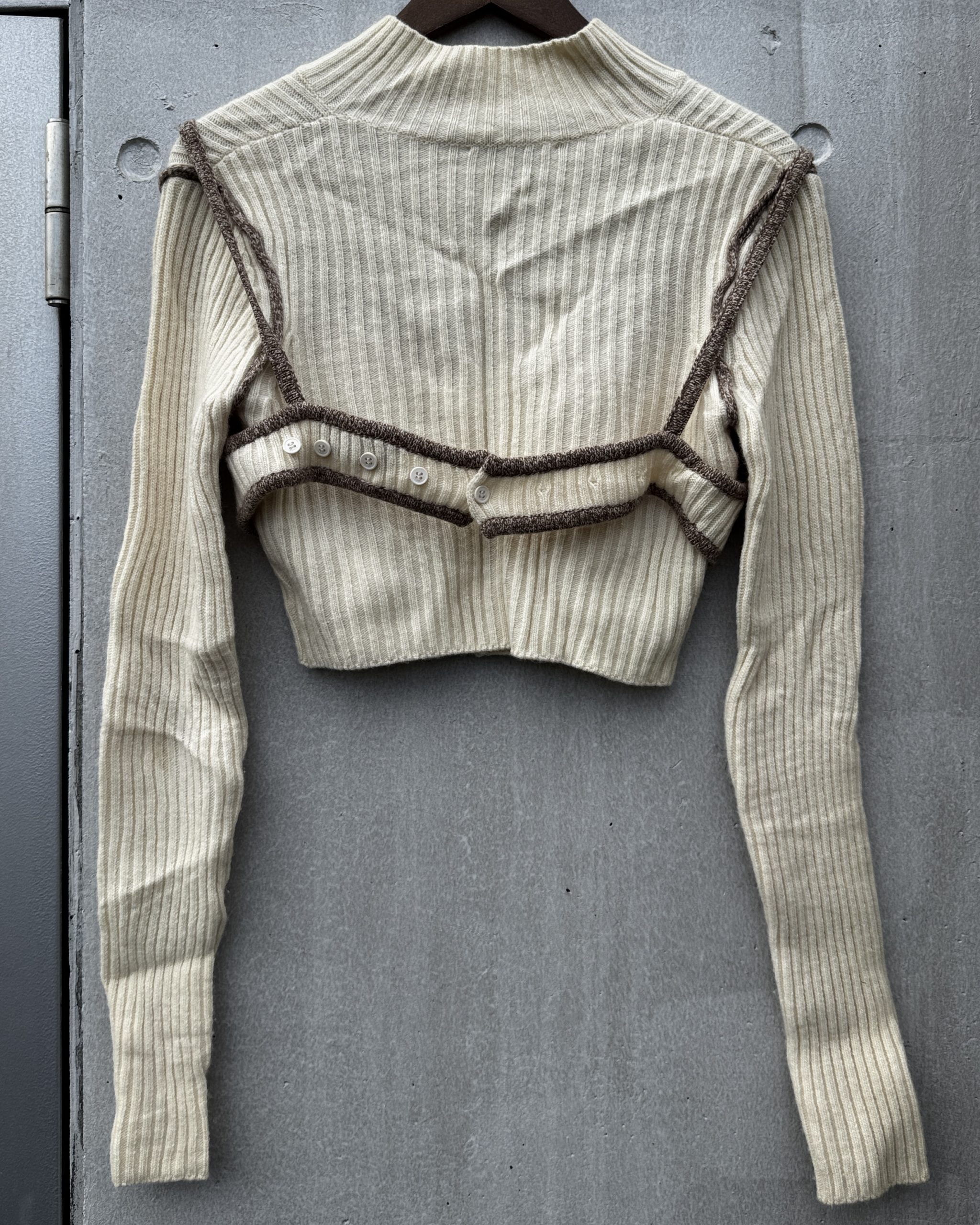 トップス-ベージュ系レイヤードニット