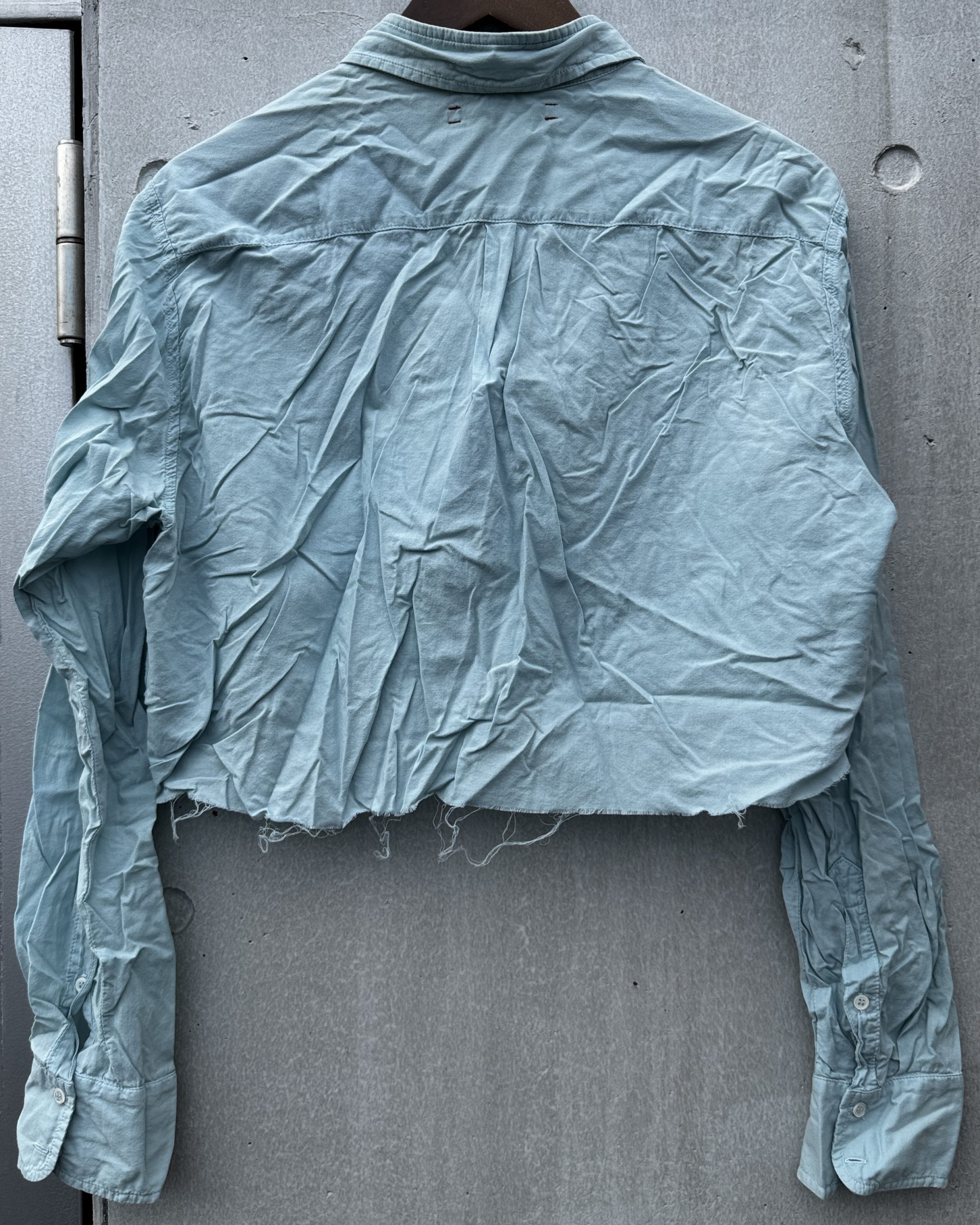 トップス-ブルー系ショート丈シャツ