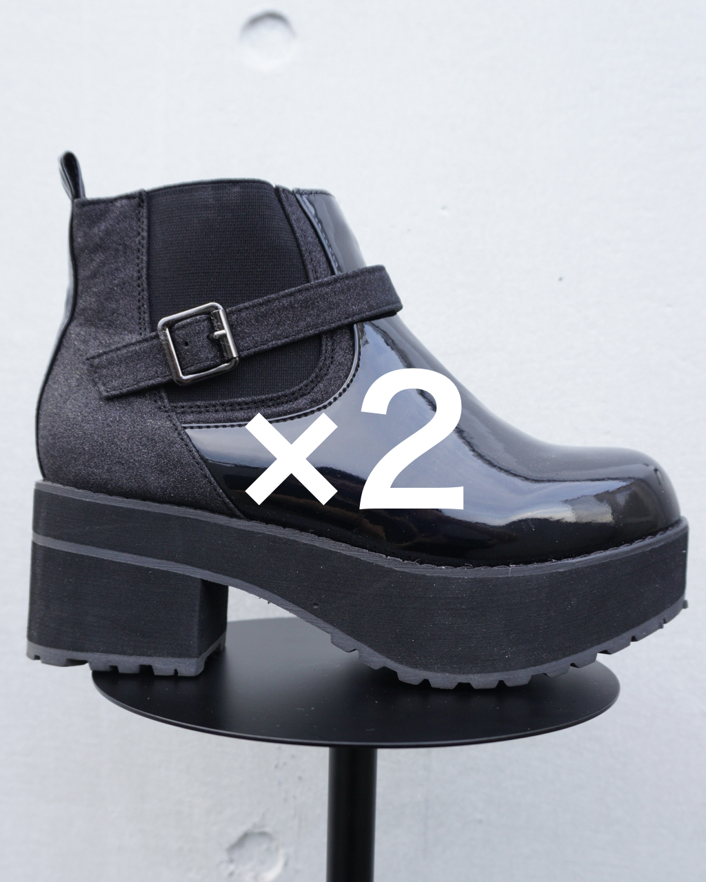 サイドゴア厚底ブーツ(黒2足)