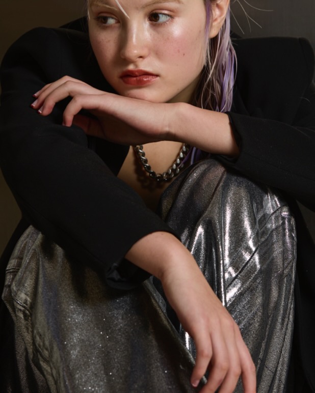 パンツ-シルバーストレートパンツ