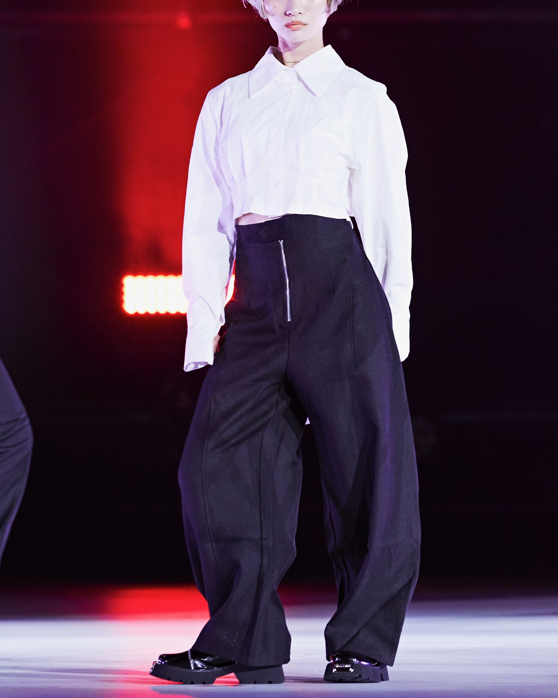 トップス-ホワイトシャツ短丈